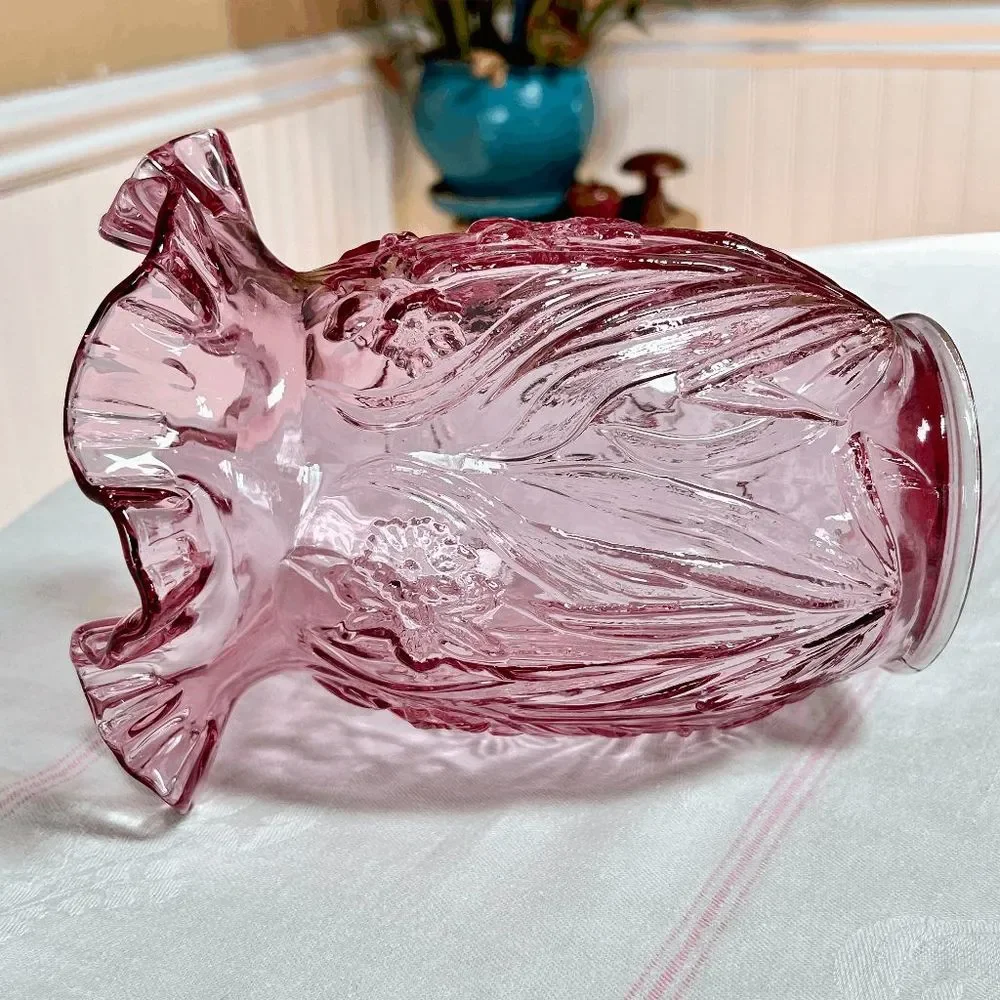 Vintage Fenton Glass Large Dark Pink Daffodil Flower Vase